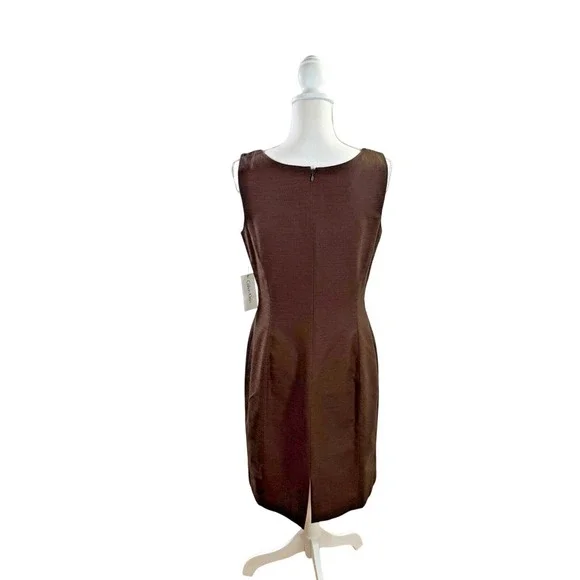 NWT Calvin Klein Classic Sheath Dress Brown 100% Cotton Lined Size 10 - Picture 2 of 10